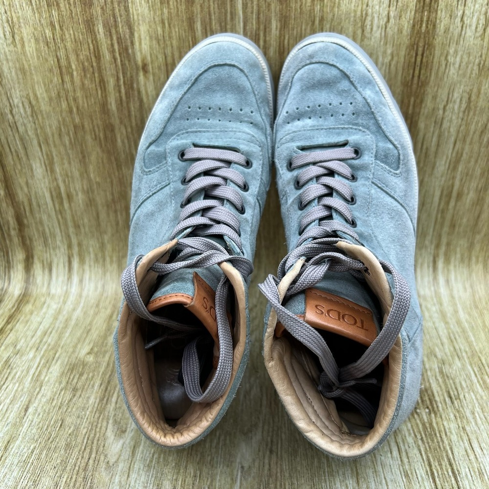Tods High Top Sneakers Men's Size 8 Blue Gray Suede Leather Italian Luxury Shoes - Picture 6 of 10